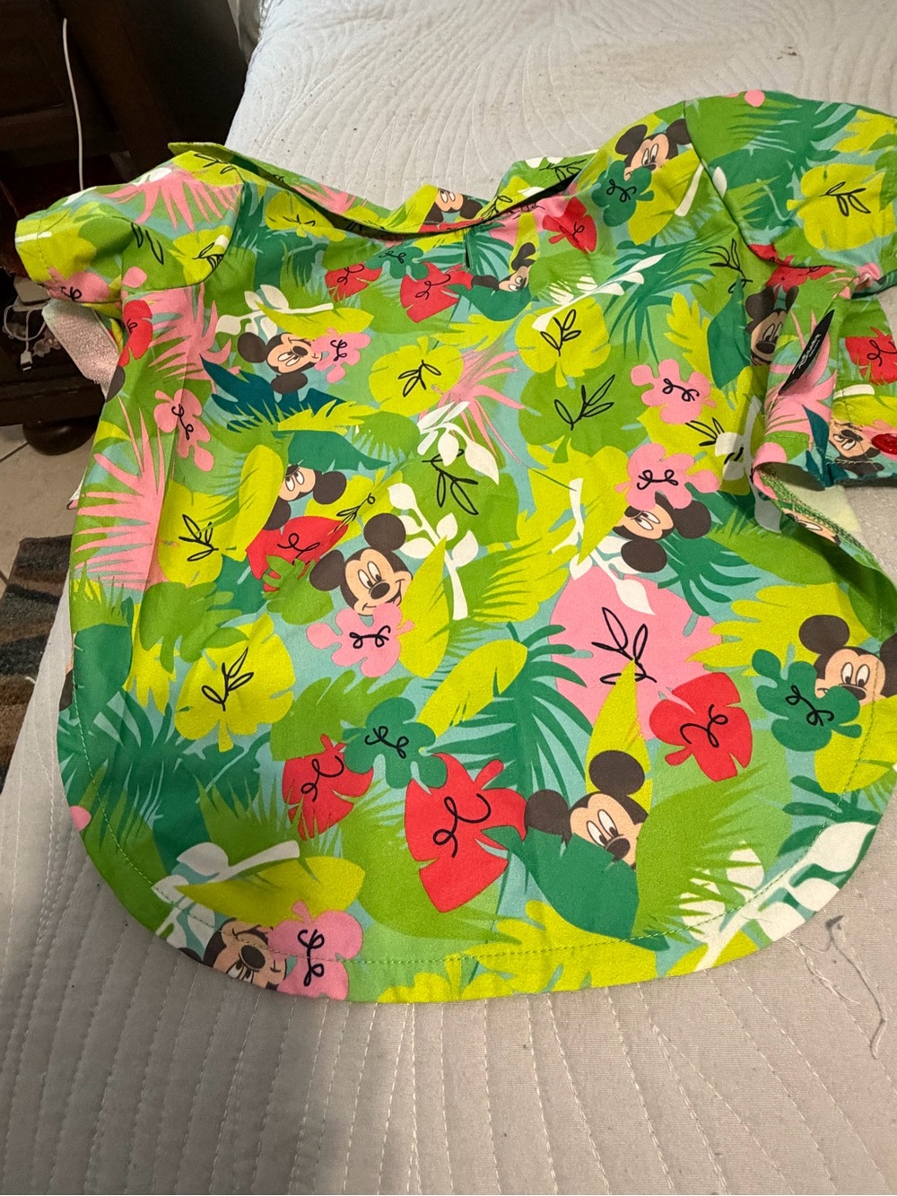 Disney Green Tropical Mickey Print Dog Shirt with Pink & Red Accents